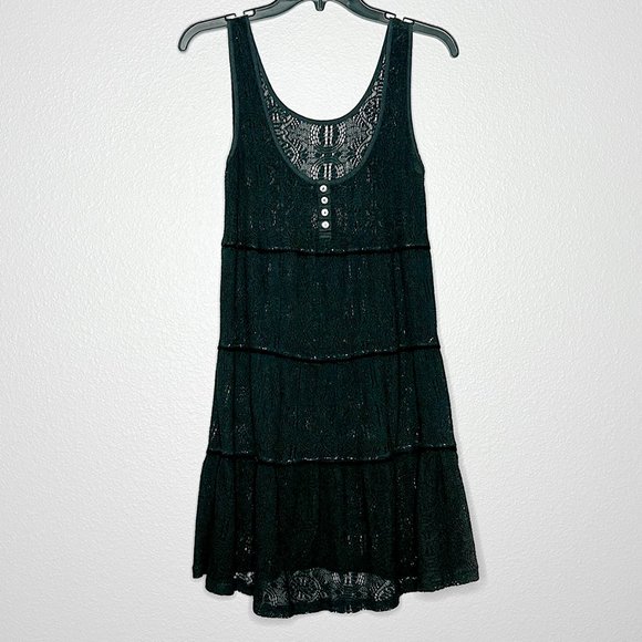 No Label-Sheer Crochet Black‎ Sleeveless Dress Size Medium - Picture 2 of 10